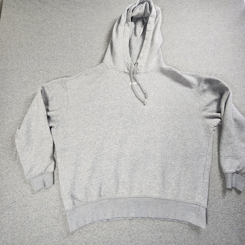 Nike Hoodie Womens Medium Gray Good Mini Swoosh Pullover Sweatshirt Relaxed Fit